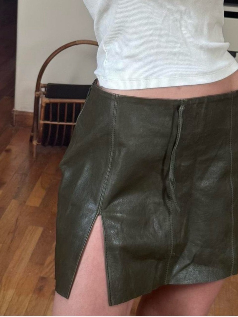 Paloma Wool Olive Green Leather Mini Skirt